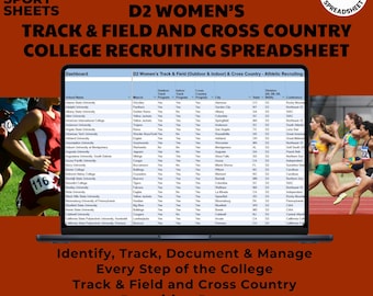 D2 Women's Track & Field Indoor/Outdoor - Cross Country Recruiting Spreadsheet -College Recruiting Planner - 3 Sports, 289 Programs, 1 Sheet