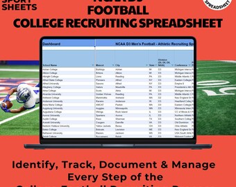 NCAA D3 College Football Recruiting Spreadsheet with all 240 NCAA Division 3 Football Programs