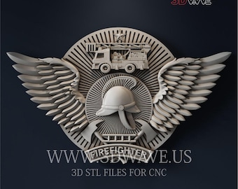3D STL File: Firefighter Insignia Digital Pattern | CNC Carving Template | Digital Files