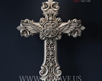 3D Cross with Wings STL File: CNC Carving Template, Wall Art (Digital Download)
