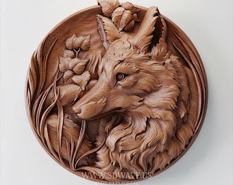 Relieve 3D de zorro / Archivo STL CNC / Arte de pared de bosque rústico / Archivo digital