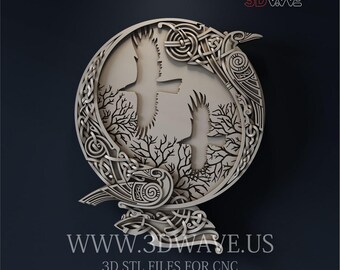 Norse Hugin and Munin 3D Model STL File: CNC Carving Template (Digital)