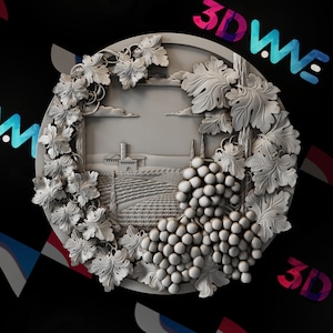 Vineyard  | Winery | Grape | 3d model | STL | CNC files | Wall decor | Wood art |  Home Decor | DIY | 3d | Digital download | 3d
