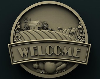 Farm Welcome Sign 3D STL File: CNC Carving Template, Woodworking Project (Digital Download)