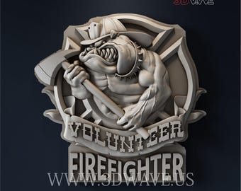 3D Firefighter Badge STL File: CNC Carving Template, Wall Art (Digital Files)