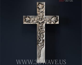 3D Cross with Flowers - CNC STL File for Woodworking (Digital Download)