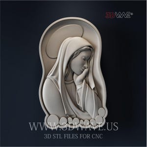 Virgin Mary with Jesus baby 3D STL File - CNC Carving Template, Wood Wall Art, Home Decor, 3D Sculpture, Vectric Aspire, Woodworking Project