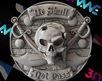 Piraten Schädel Zeichen 3D Modell | CNC Wand Dekor (Digitaler Download)