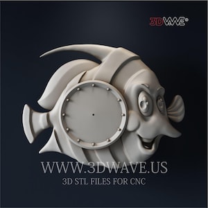 Funny Fish Wall Clock 3d STL File - CNC Carving Template, Wall Art, Home Decor, 3D Sculpture, Vectric Aspire, Woodworking Project | Digital