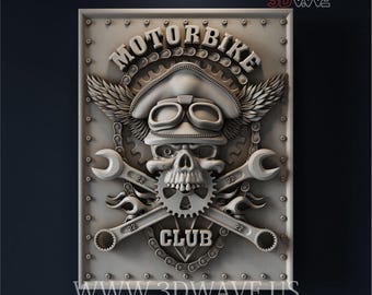3D Skull Biker Club Sign - CNC STL File (Digital Download)