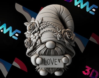 Love Gnome 3D Model | CNC Files, Wall Art (Digital Download)