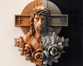 File STL di Gesù / Croce cristiana in rilievo / Download digitale per fresatrice CNC