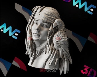 Piraten Mädchen CNC 3D Modell | Wand-Dekor STL-Datei (Digital Download)