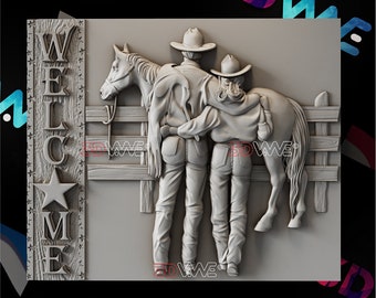 Cowboy Couple with Horse CNC 3D Model | Western Welcome Decor (STL Digital Download)