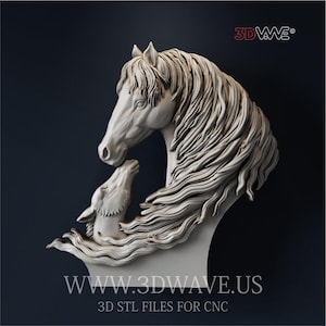 File STL di cavalli 3D: modello di intaglio CNC, arte murale in legno (download digitale)