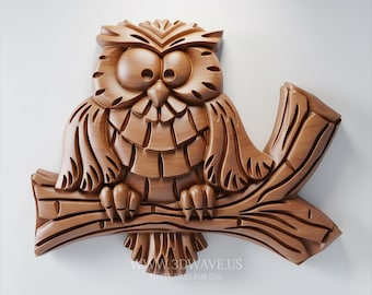 Owl 3D STL File | Wildlife CNC Bas Relief | Rustic Nature Wall Art