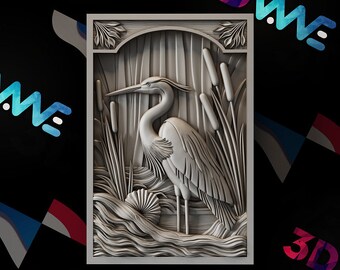 Heron 3d stl | 3d model | STL | CNC files | Wall decor | Wood art |  Home Decor | DIY | 3d | Digital download | 3d