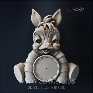 Funny Zebra Wall Clock 3d STL File - CNC Carving Template, Wall Art, Home Decor, 3D Sculpture, Vectric Aspire, Woodworking Project | Digital