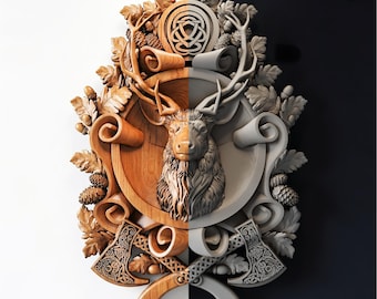 Deer STL File | Viking Stag Relief STL | CNC Router Carving Digital Download