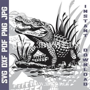 Alligator Vector Art & Laser Cut Files | SVG, DXF, PNG | Cricut, Laser, Glowforge Ready - Digital Download