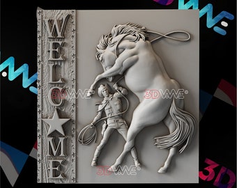 Placa de boas-vindas estilo cowboy em CNC | Decoração de parede com tema faroeste (Download digital)