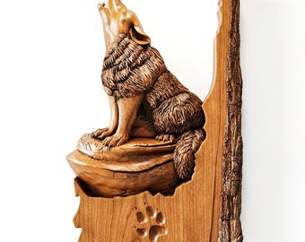 Wolf STL File | Howling Wolf CNC Relief Model | Wood Carving Digital Download
