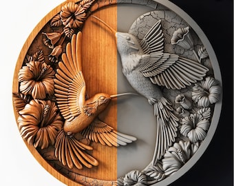 Kolibri STL-Datei | Blumenrelief CNC Modell | Oberfräse Digitaler Download