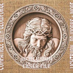 Laser burn Digital Design File - Jesus Laser File - Engrave - SVG - Glowforge - Laser Engraving - Wood Engraving - 3D ILLUSION - Christ 3d