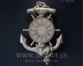 Sea Wanduhr 3D STL File: Anker CNC Carving Template (Digitaler Download)