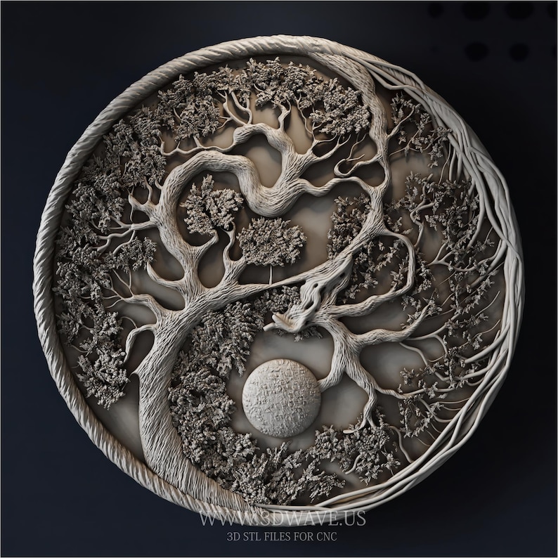 Detailed nature relief cnc router file tree cnc model for woodworking