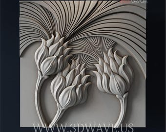 3D Flowers STL File: CNC Carving Template for Wood Wall Art (Digital Download
