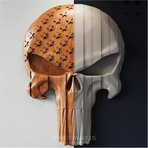 American Flag Skull STL File | Patriotic Punisher Skull Relief | CNC Router Digital Download