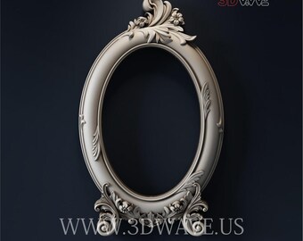 May include: An oval, ornate, off-white picture frame with floral and leaf detailing. The frame has a decorative top and bottom, and the text "WWW.3DWAE.US" and "3D STL FILES FOR CNC" are visible.