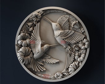Hummingbird Wall Art 3D Model | CNC Router STL File (Digital Download)