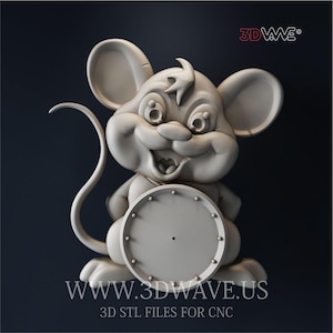 Funny Mouse Wall Clock 3d STL File - CNC Carving Template, Wall Art, Home Decor, 3D Sculpture, Vectric Aspire, Woodworking Project | Digital