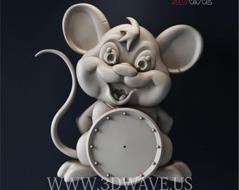 Funny Mouse Wall Clock 3D STL File: CNC Carving Template (Digital Download)