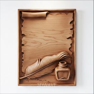 Starożytna tablica zwoju i pióra STL | Model 3D CNC | Sztuka ścienna CNC