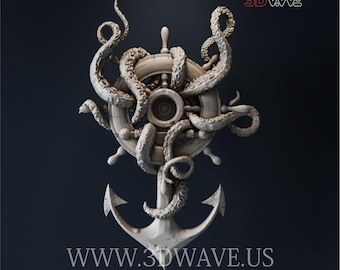 3-D Oktopus mit Meeresmotiven | Kraken Wheel und Anchor Design - STL Dateien für CNC & digitale Download