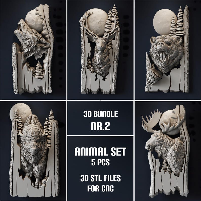 CNC Router File | Animal STL Bundle, 3D Relief | Wildlife CNC Models ...