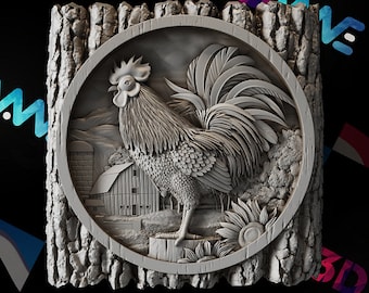 Rooster 3d stl  | Farm 3d stl | 3d model | STL | CNC files | Wall decor | Wood art |  Home Decor | DIY | 3d | Digital download | 3d