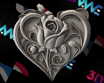 Rose Heart CNC 3D Model | Wall Decor (STL Digital Download)
