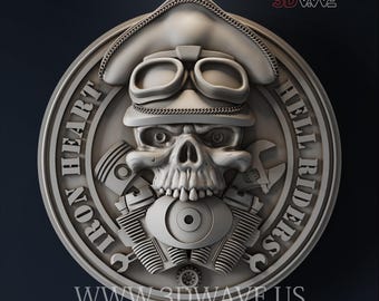 3d Biker Skull STL File: Motorcycle | CNC Carving Template | Wood Wall Art | Digital Files