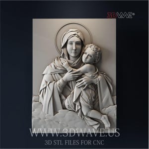 Virgin Mary with Jesus baby 3D STL File - CNC Carving Template, Wood Wall Art, Home Decor, 3D Sculpture, Vectric Aspire, Woodworking Project