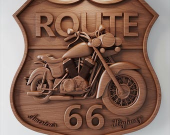 Route 66 Mutter Straßenschild CNC-Datei | Biker-Wandkunst, Mann-Höhlen-Dekor (STL)