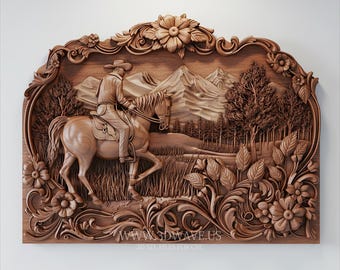 Westerncowboy basreliëf CNC-bestand | Rustiek kunstdecor