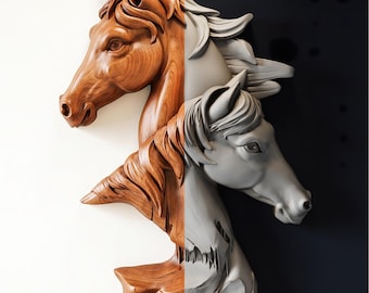 Archivo STL de caballo / Modelo 3D en relieve de cabeza de caballo / Descarga digital para fresadora CNC