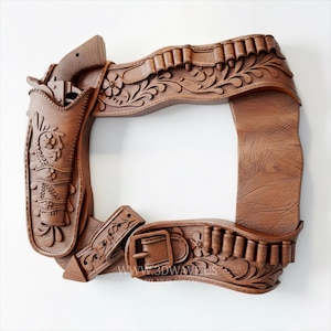 ウエスタンガンベルトフォトフレーム - CNC用3Dモデル | 装飾的なカウボーイホルスターSTLファイル