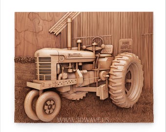 Farmall traktor STL - Vintage lantbruksväggkonst för CNC-träsnideri | Bondegåva