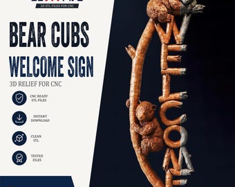Bear Welcome Sign STL | CNC Router File | Cabin Wall Decor | Wood Carving STL