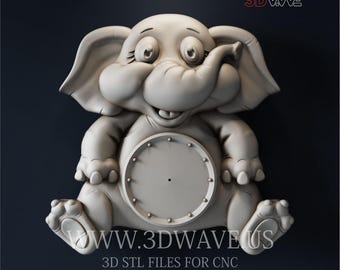 Funny Elephant Wall Clock 3D STL File: CNC Carving Template (Digital Download